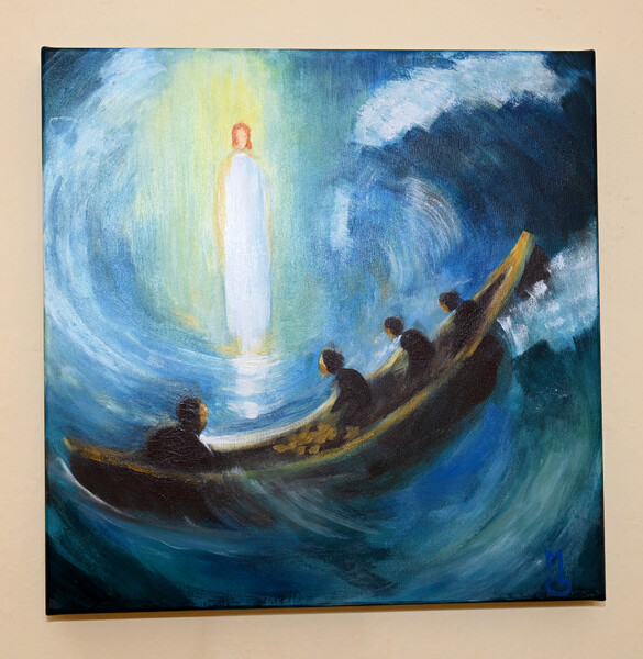 Bouře na moři; Akryl na plátně 70 x 70, 2018; variace na obraz Lad. Záborského 