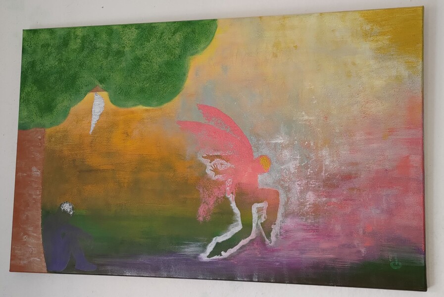 Vstanu a půjdu; Akryl na plátně 80 x 50, 2022