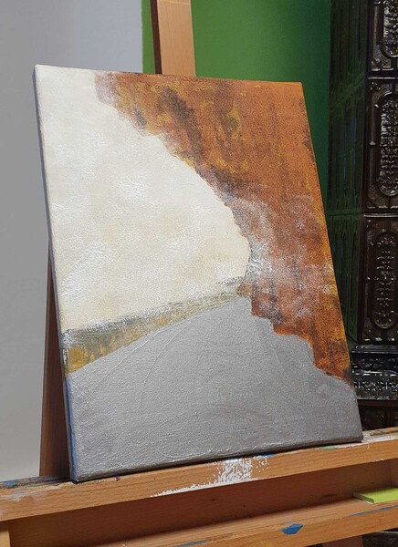 V Oblaku; Akryl na plátně 30 x 40, 2024