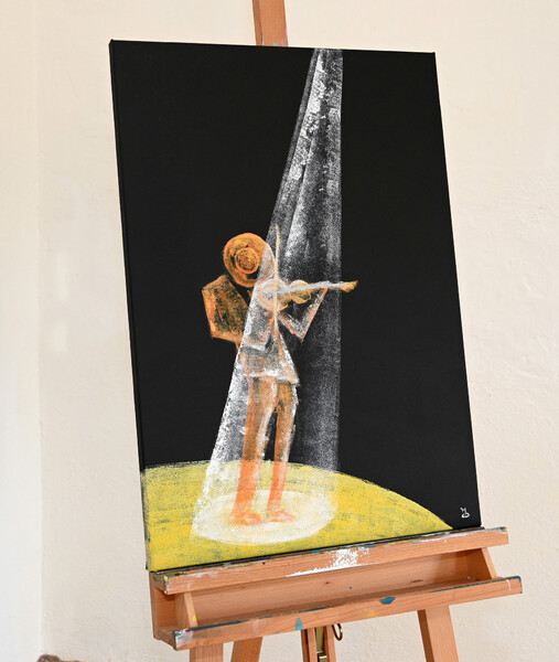 Houslista; Akryl na plátně 50 x 70, 2024