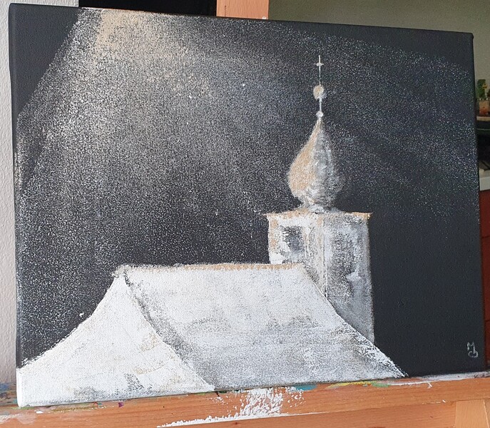 Ve stínu záře I; Akryl na plátně 40 x 30, 2024