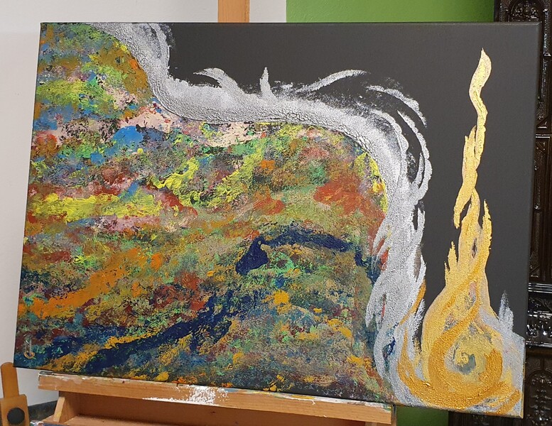 Na počátku...; Akryl na plátně 70 x 50, 2024