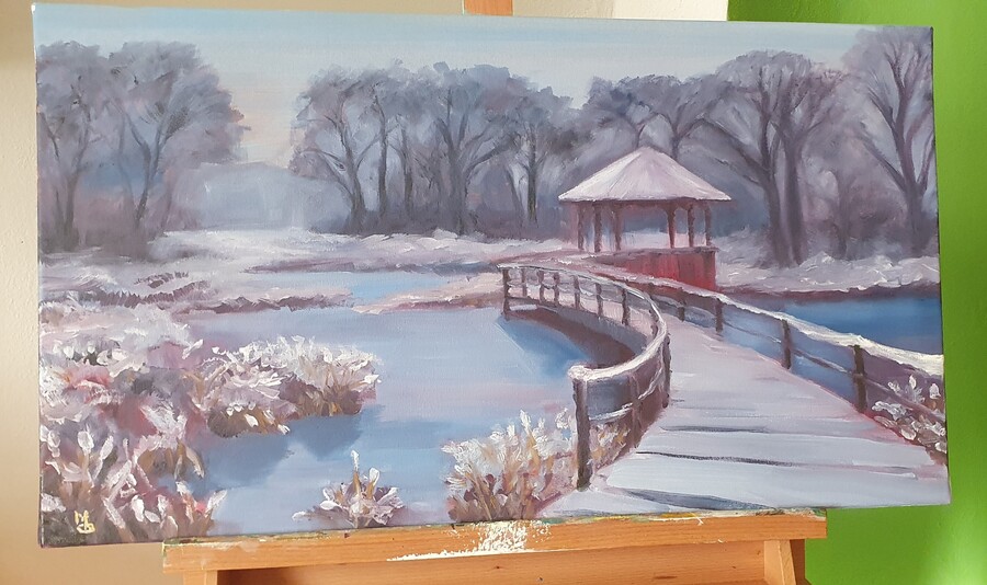 Zima; Olej na plátně 70 x 40, 2025