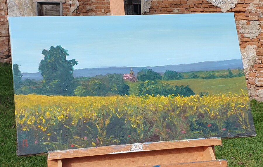 Jaro; Olej na plátně 70 x 40, 2025