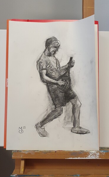 Postava-tenis; uhel na papír A3, 2025