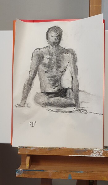 Postava-cvičení; uhel na papír A3, 2025