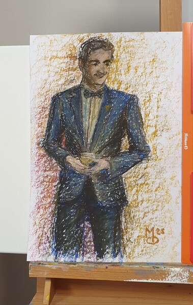 Postava-přivítání; olejové voskovky na papír A3, 2025