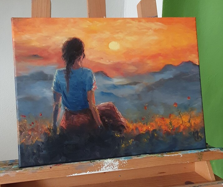 Zasněná; Olej na plátně 40 x 30, 2025