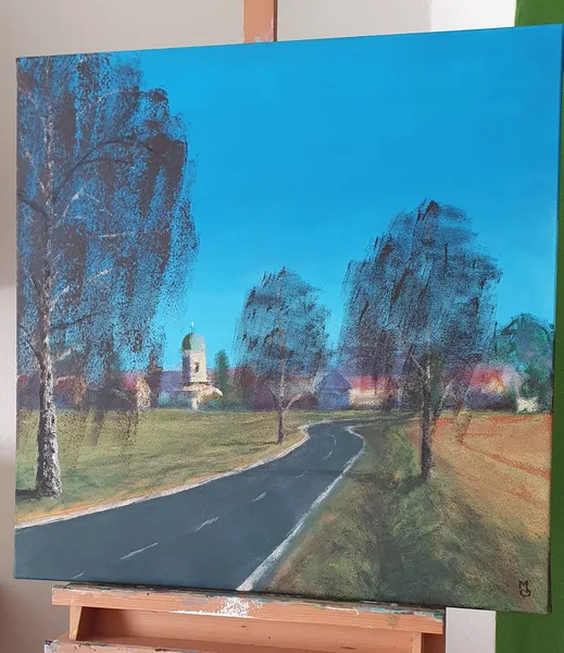 Břízy (Mořice); Akryl na plátně 70 x 70, 2025